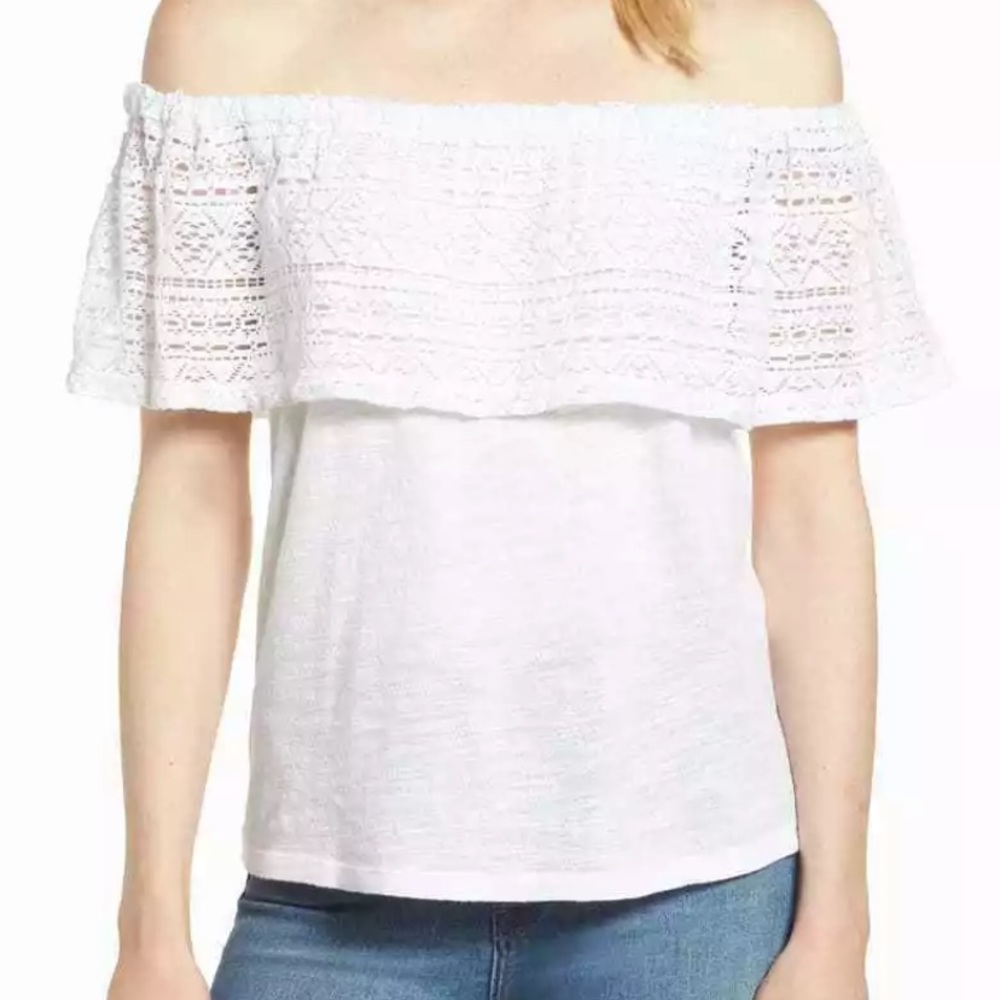 Lucky Brand white Crochet Off the Shoulder Top